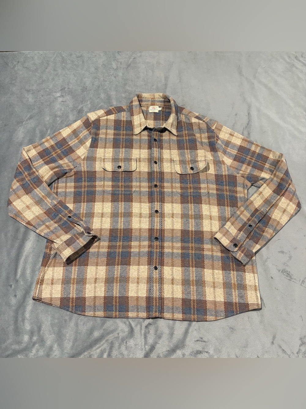 Faherty Plaid Flannel Shirt Jacket in Blue, Brown, Cream